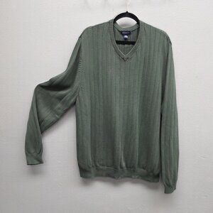 Consensus Sweater Mens 2XL Green V Neck Ribbed Knit Long Sleeve Pullover Casual